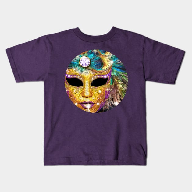 Golden Carnival Mask Kids T-Shirt by AnnArtshock